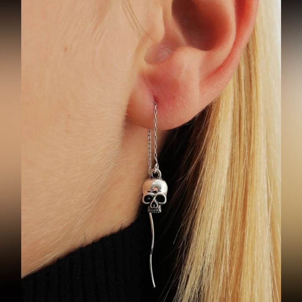 Awesome Rustic Style Skeleton Skull Stringer Earrings View 4